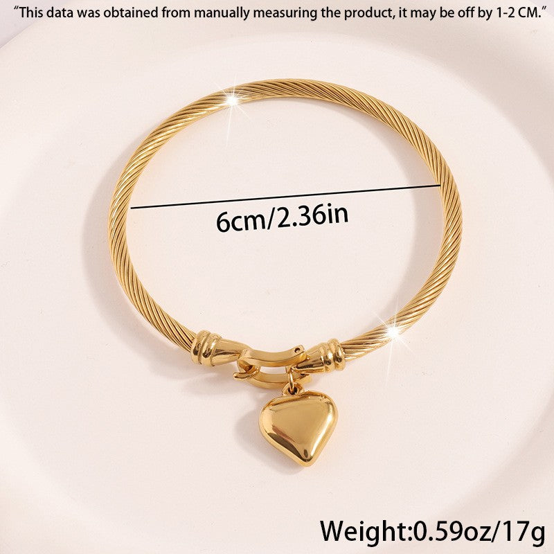 Bracelet Jonc Cœur Acier Inoxydable Doré Femme | Boutique84