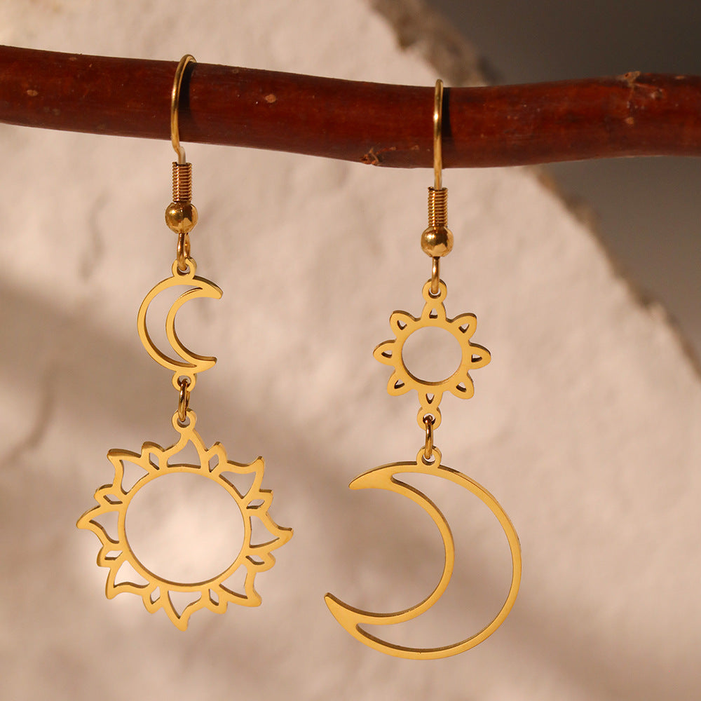 Boucles d'Oreilles Soleil Lune Acier Inoxydable | Boutique84