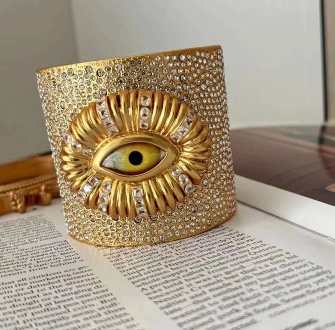 Fashion Trend Retro Literary Heavy Brass Gold-Plated Inlaid Shiny Rhinestone Niche Exaggerated Design Eyes Hundred Bracelet