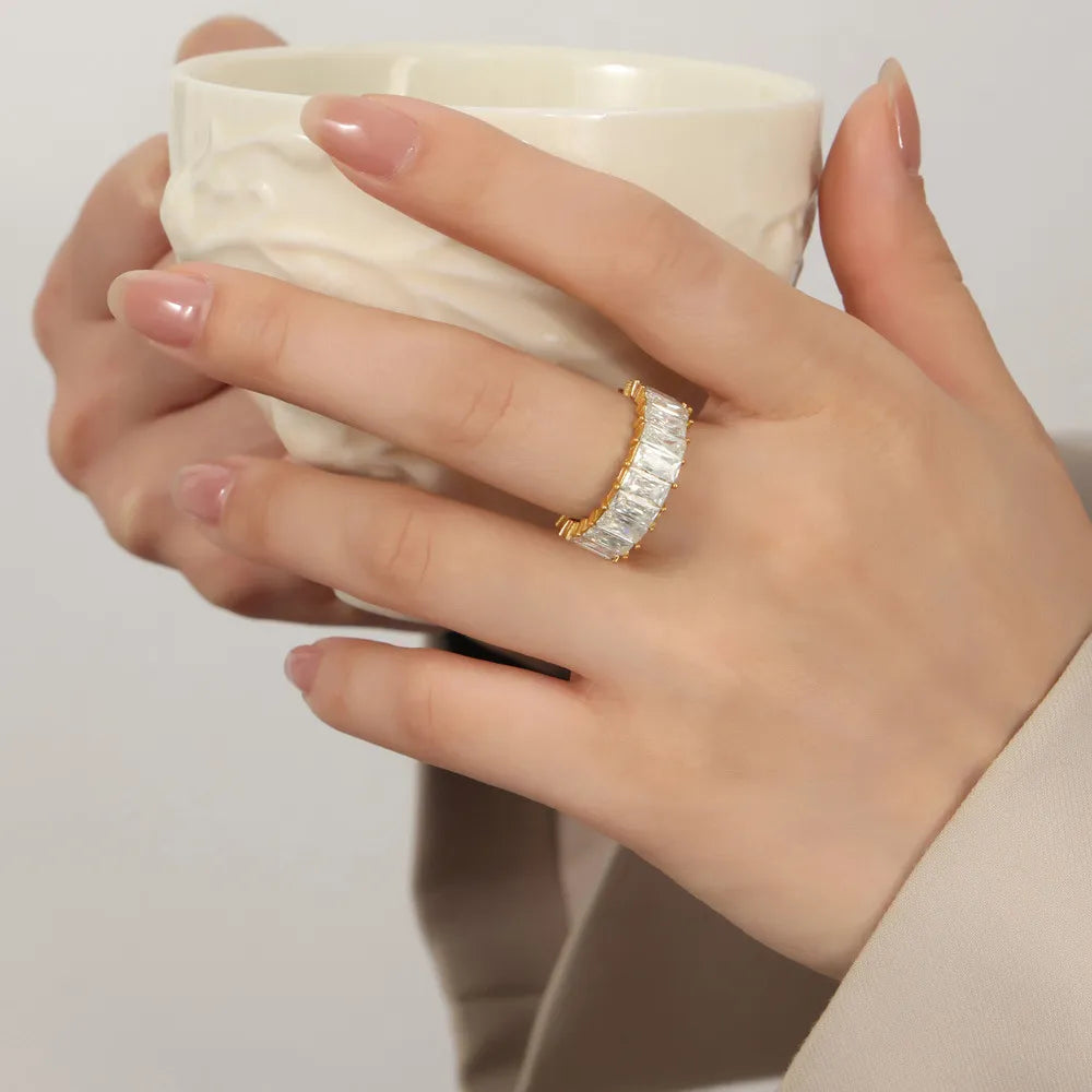 Bague Acier Titane Zircon Dorée Femme | Boutique84