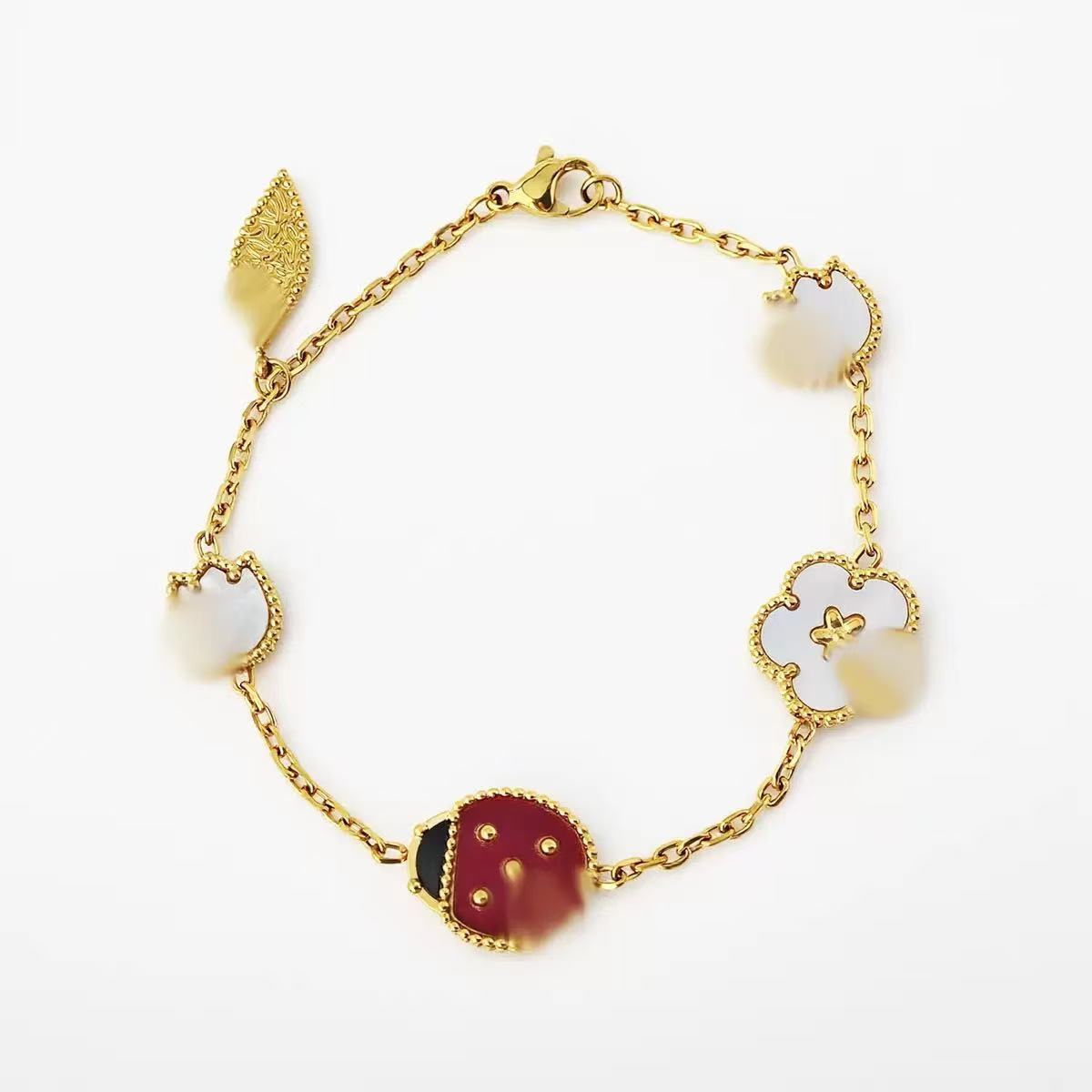 Bracelet Fleur Coccinelle Acier Inoxydable Doré | Boutique84