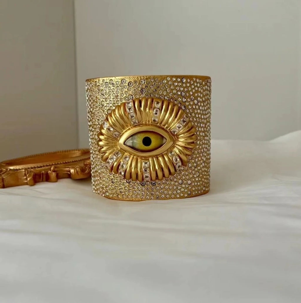 Fashion Trend Retro Literary Heavy Brass Gold-Plated Inlaid Shiny Rhinestone Niche Exaggerated Design Eyes Hundred Bracelet