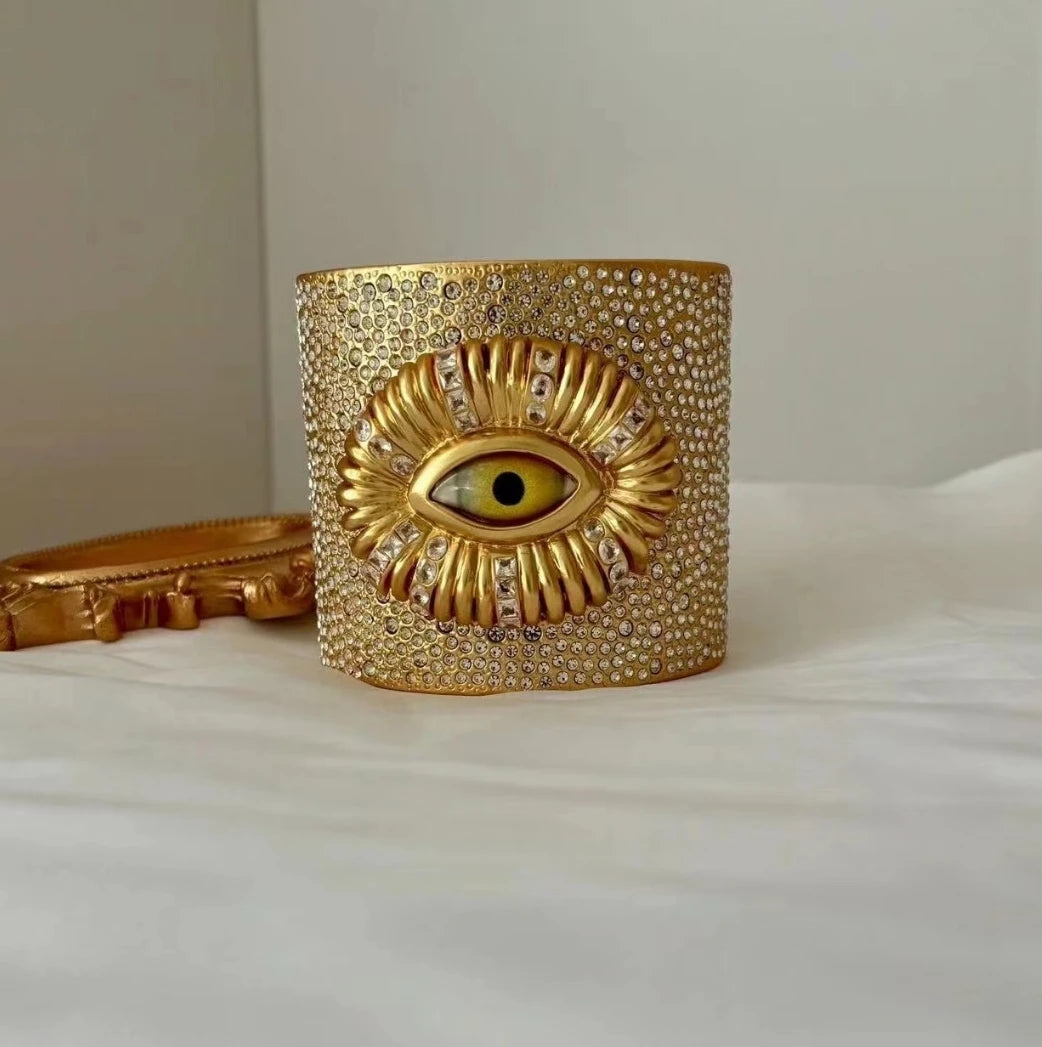 Fashion Trend Retro Literary Heavy Brass Gold-Plated Inlaid Shiny Rhinestone Niche Exaggerated Design Eyes Hundred Bracelet
