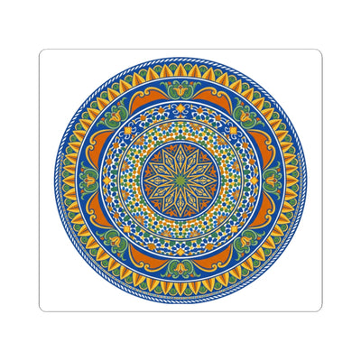 Mediterranean Mandala Kiss-Cut Sticker — Blue & Orange Decorative Circle Decal