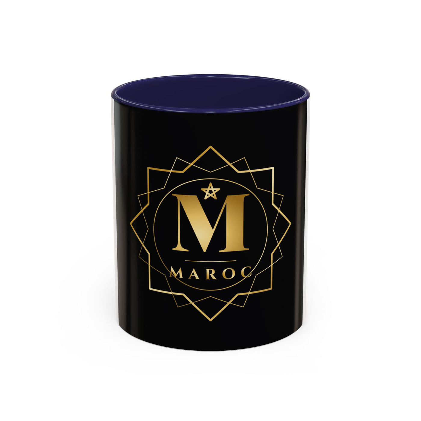 Moroc Gold Monogram Accent Coffee Mug — Elegant Black & Gold Personalized Tea Cup