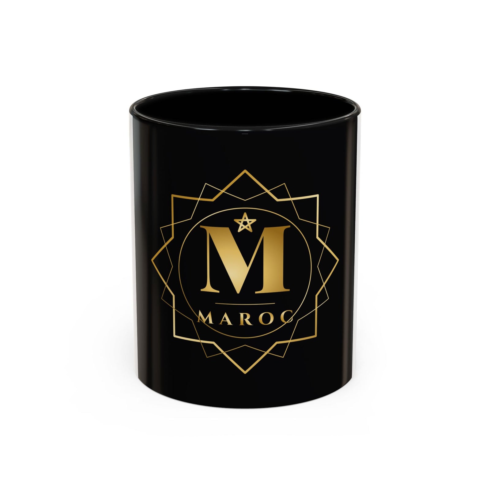 Moroc Gold Monogram Accent Coffee Mug — Elegant Black & Gold Personalized Tea Cup