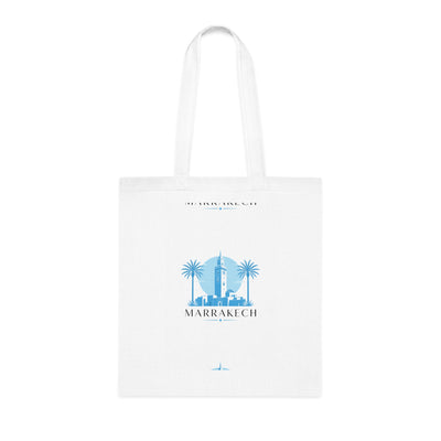 Marrakech Travel Tote Bag — Blue Palm Cityscape Cotton Tote