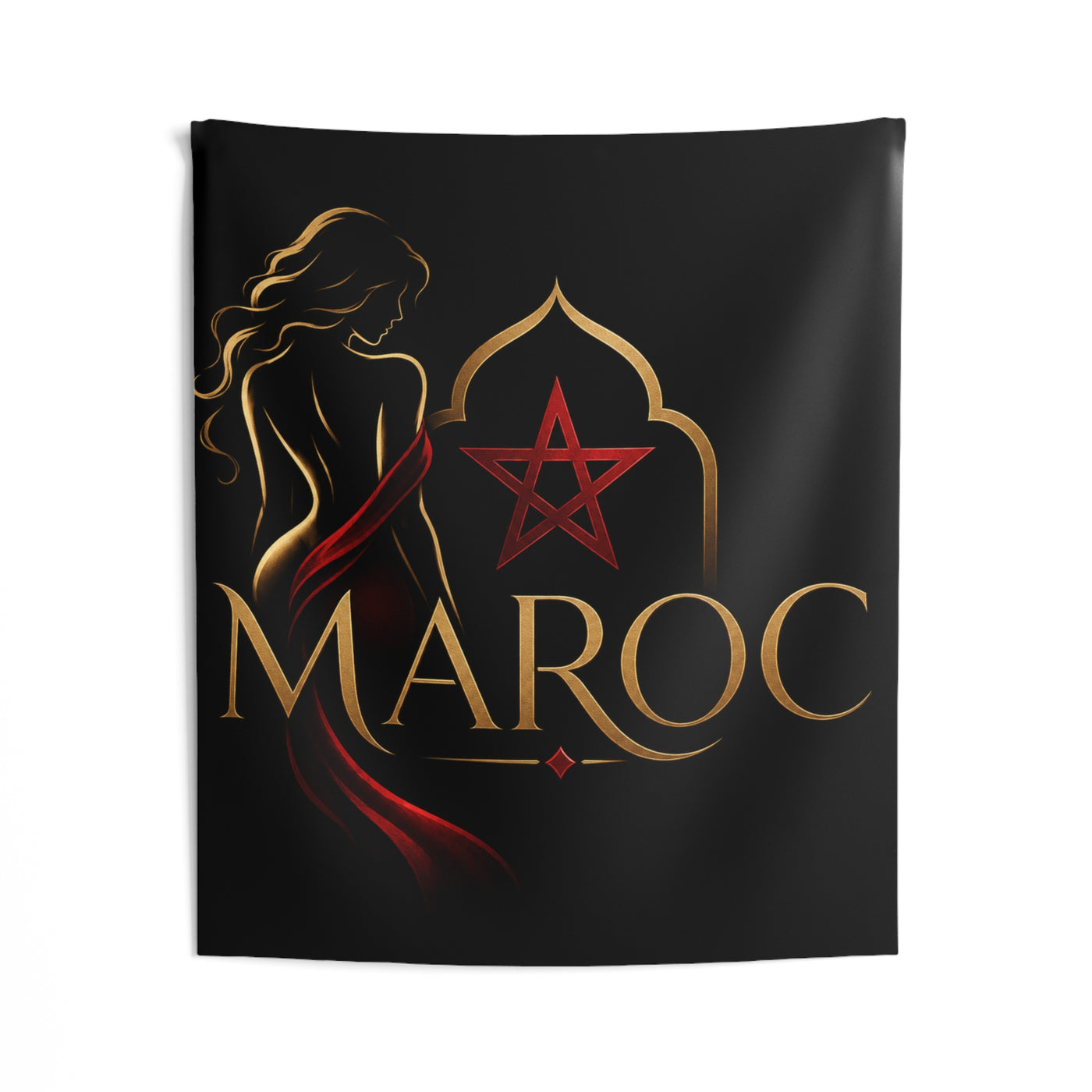 Morocco Elegance Tapestry — Maroc Gold & Red Wall Art