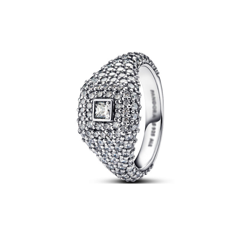 Panda Dora S925 Silver Ring with Pav&eacute; Set Sparkling Starlight Bow, Fashionable Elegant Women's Ring, Cuban Chain Pair Ring