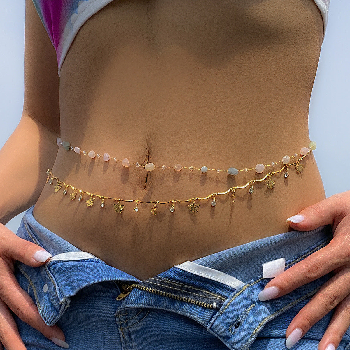Chaîne de Corps Papillons Cristal Doré Bohème | Boutique84