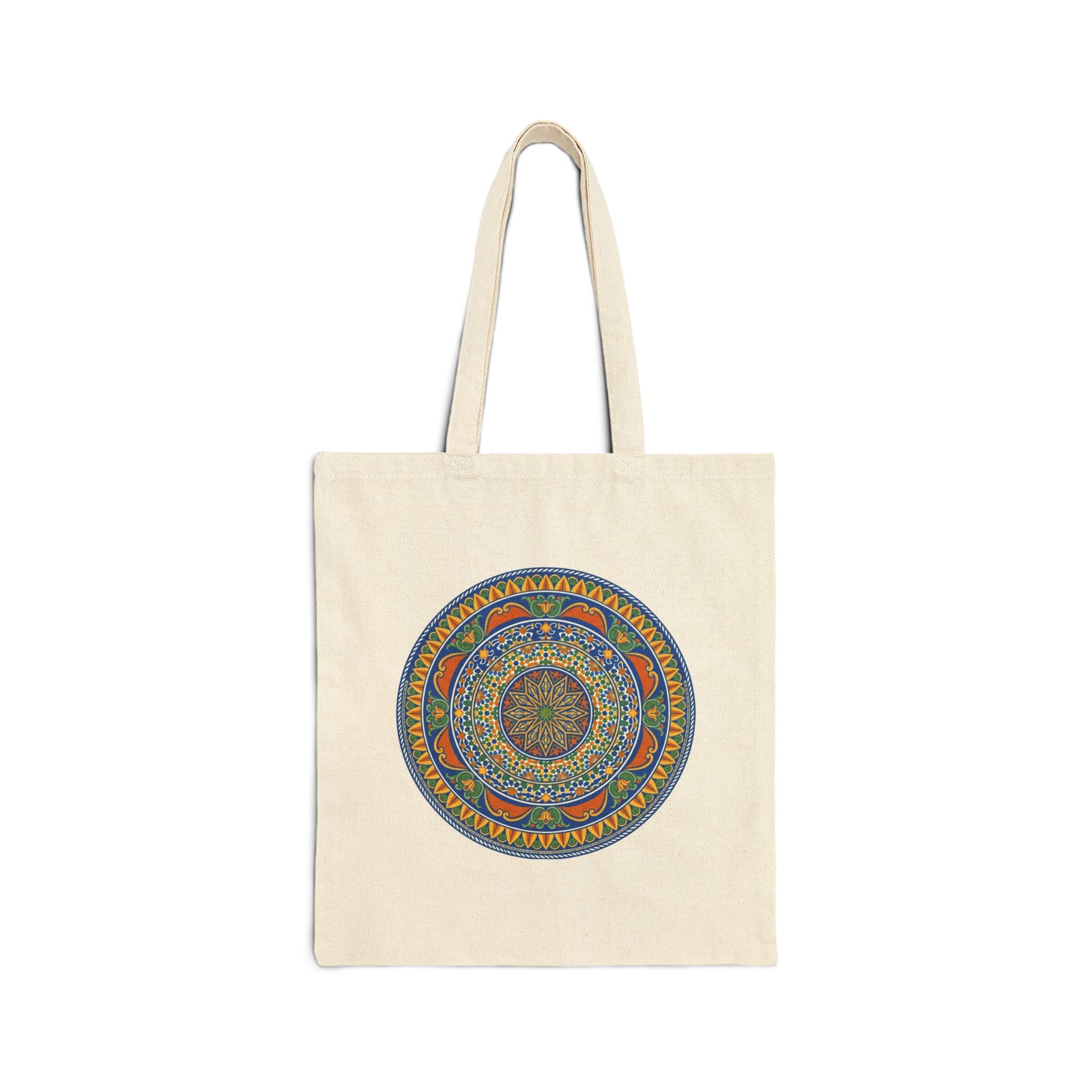 Cotton Tote Bag — Colorful Boho Mandala Canvas Market Tote