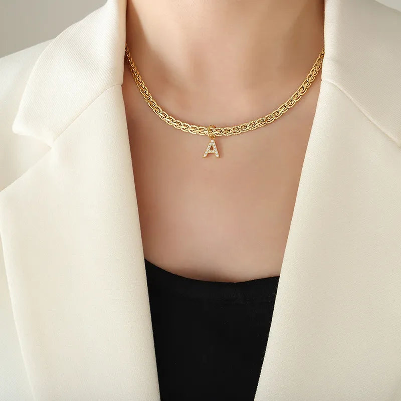 Collier Initiale Lettre Zircon Plaqué Or 18K (A-H) | Boutique84