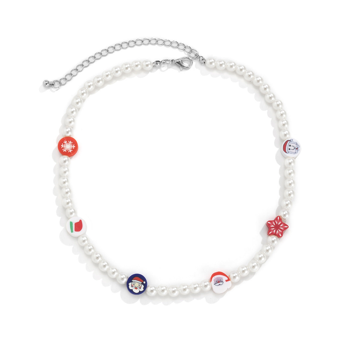 Creative Color Christmas Funny Imitation Pearl Necklace Soft Ceramic Pattern Beaded Necklace Female