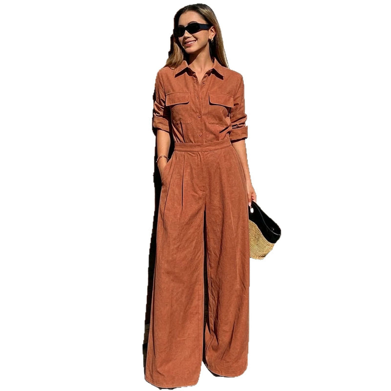 Women's collar long sleeved jumpsuit