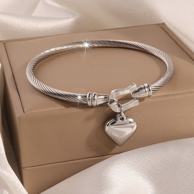Bracelet Jonc Cœur Acier Inoxydable Doré Femme | Boutique84