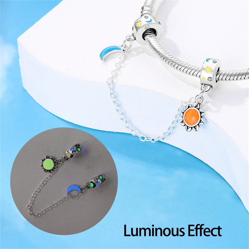 Safety buckle sun and moon shining safety chain copper plated 925 silver bracelet accessory