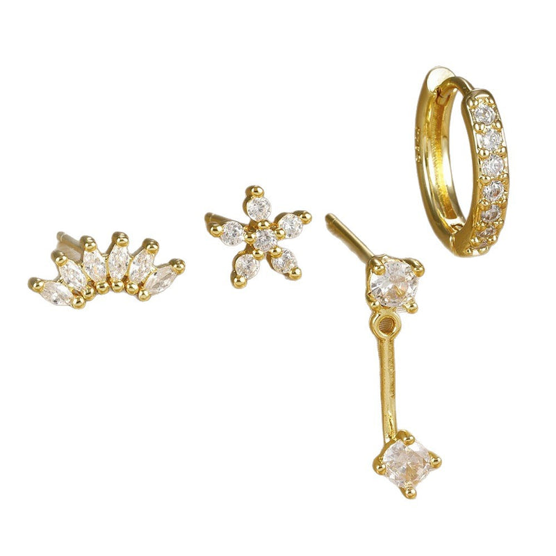 Zircon Stud Earrings with Gold Plating, Minimalist Chic Design, Delicate and Stylish Women's Ear Jewelry