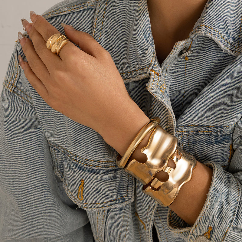 Ins style premium wide version simple irregular concave convex V-shaped notch bracelet
