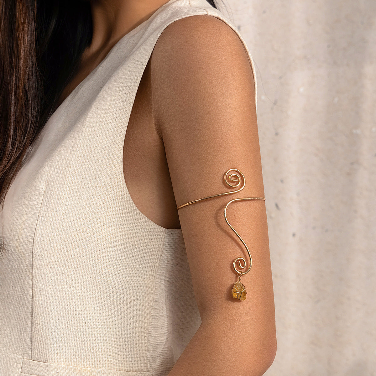 Hip hop style spiral broken stone open arm bracelet, Arm chain personalized ethnic snake shaped bracelet