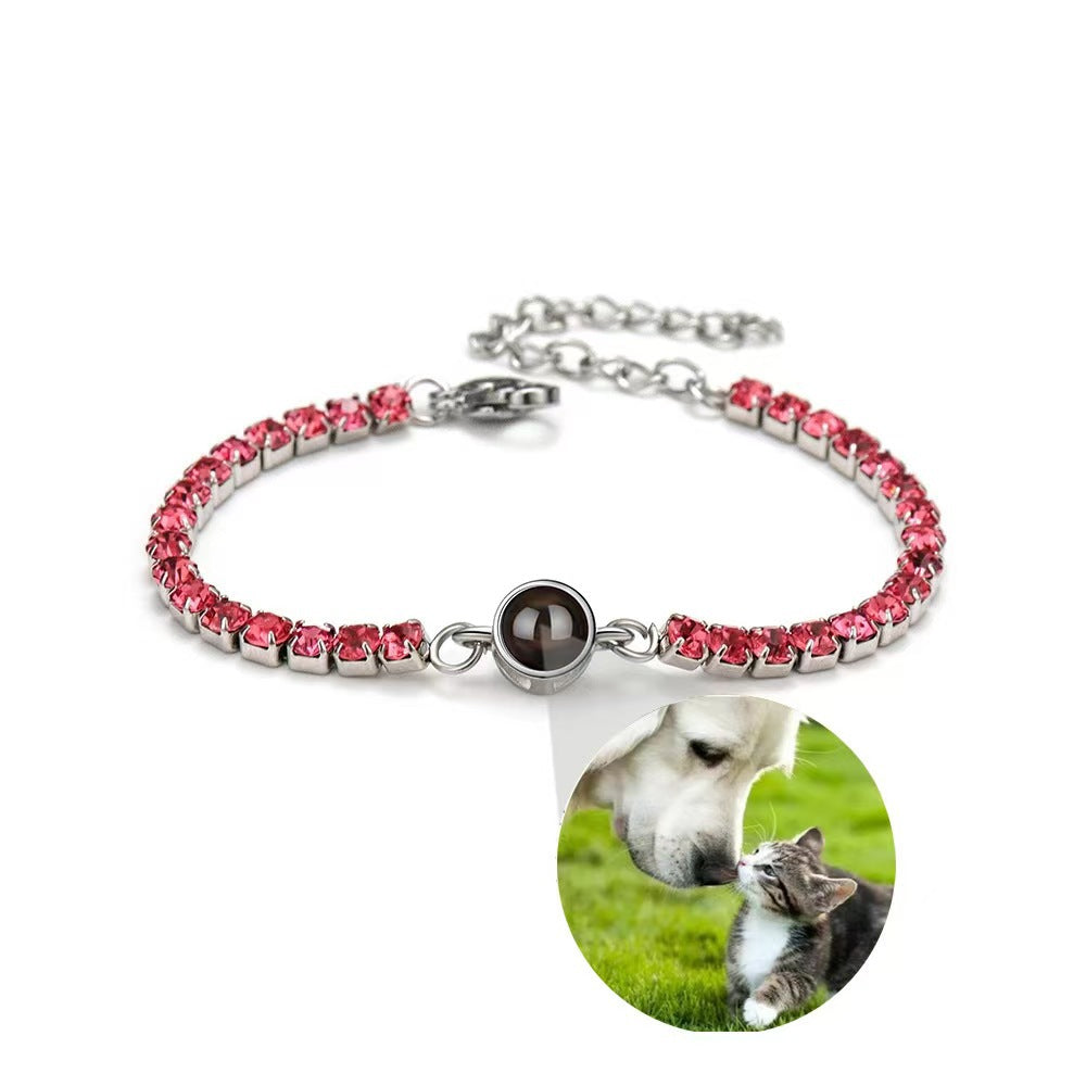 Customized photo projection claw chain inlaid with colored diamonds bracelet women's titanium steel 100 languages