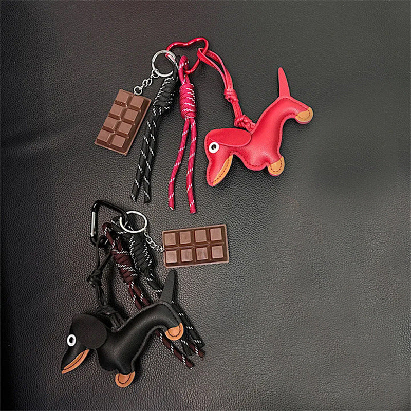 Sausage Dog Car Keychain Bag Pendant Handmade Weaving Pendant