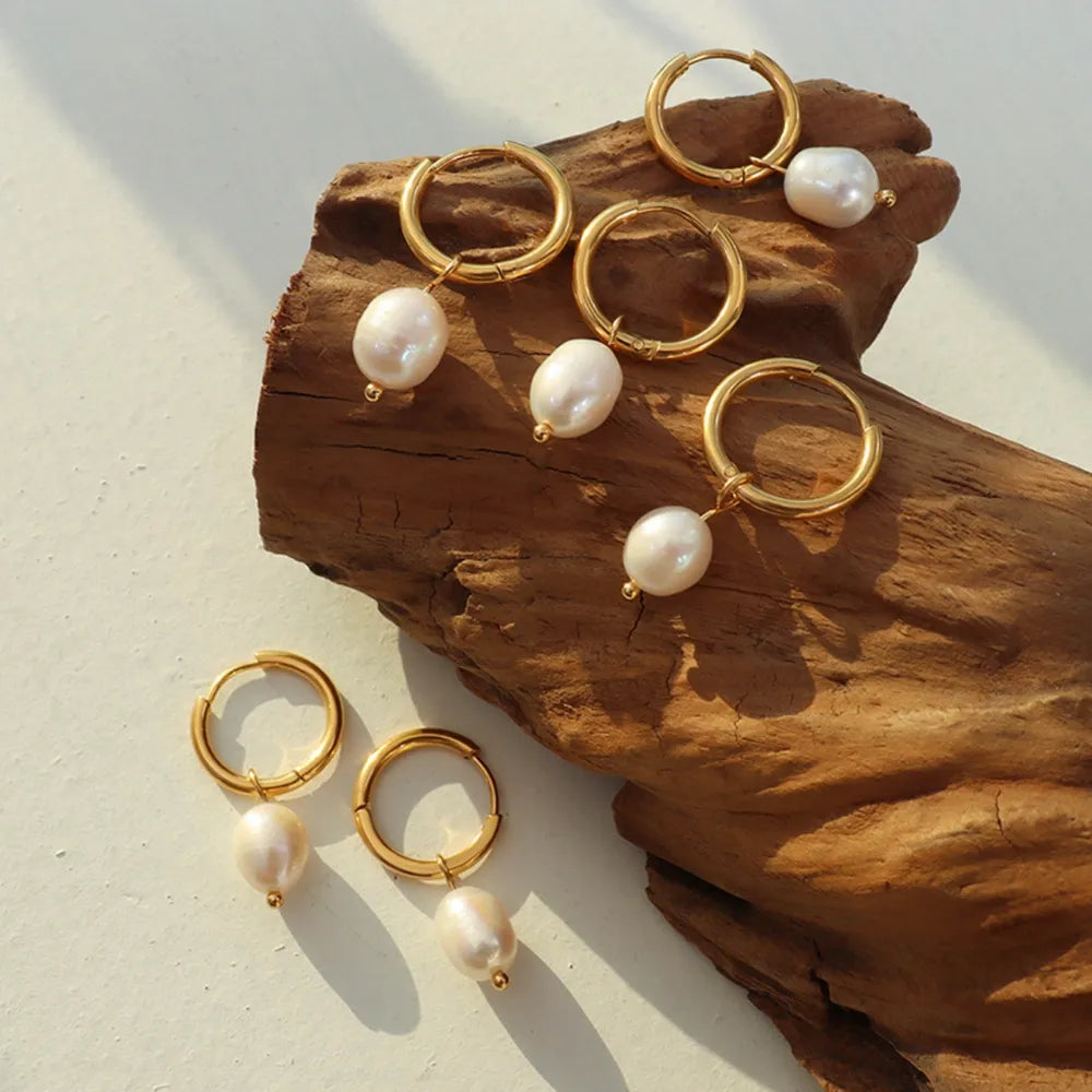 Créoles Perle d'Eau Douce Plaquées Or 18K Rétro | Boutique84