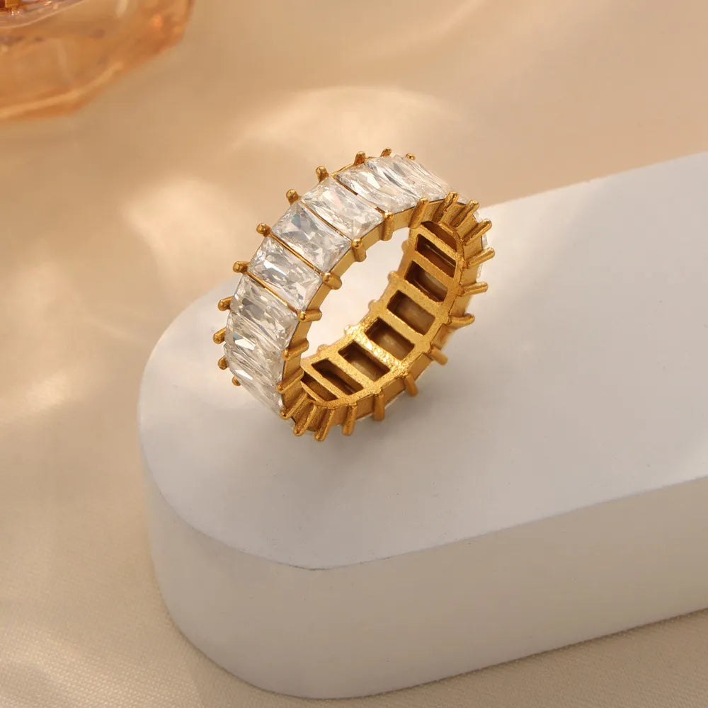 Bague Acier Titane Zircon Dorée Femme | Boutique84