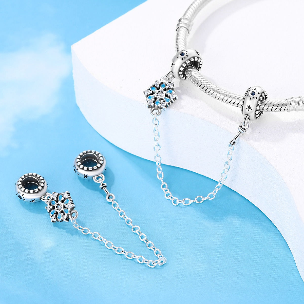 Safety buckle sun and moon shining safety chain copper plated 925 silver bracelet accessory