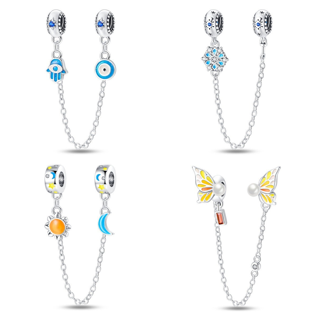 Safety buckle sun and moon shining safety chain copper plated 925 silver bracelet accessory