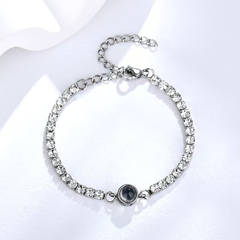 Customized photo projection claw chain inlaid with colored diamonds bracelet women's titanium steel 100 languages