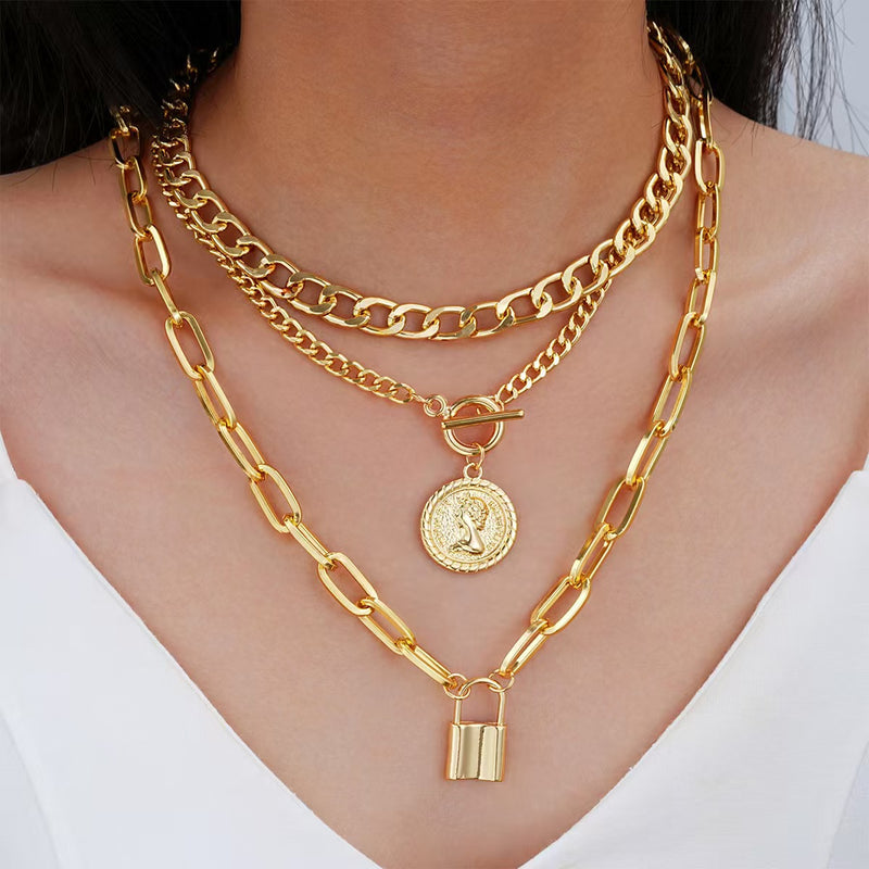 Alloy jewelry portrait layered necklace