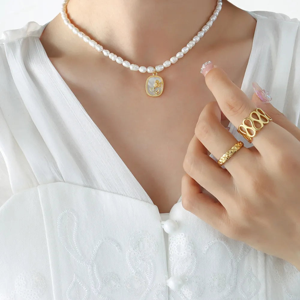 Collier Baroque Perle Nacre Gravée Zircon | Boutique84