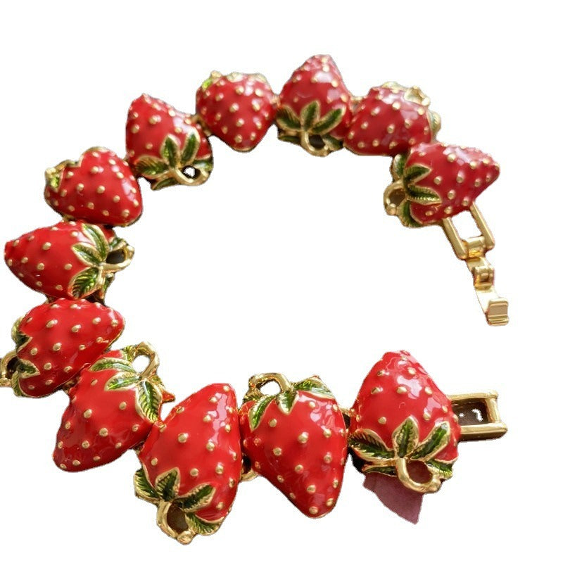 Sweet enamel glaze Chinese red strawberry fruit bracelet buckle bracelet
