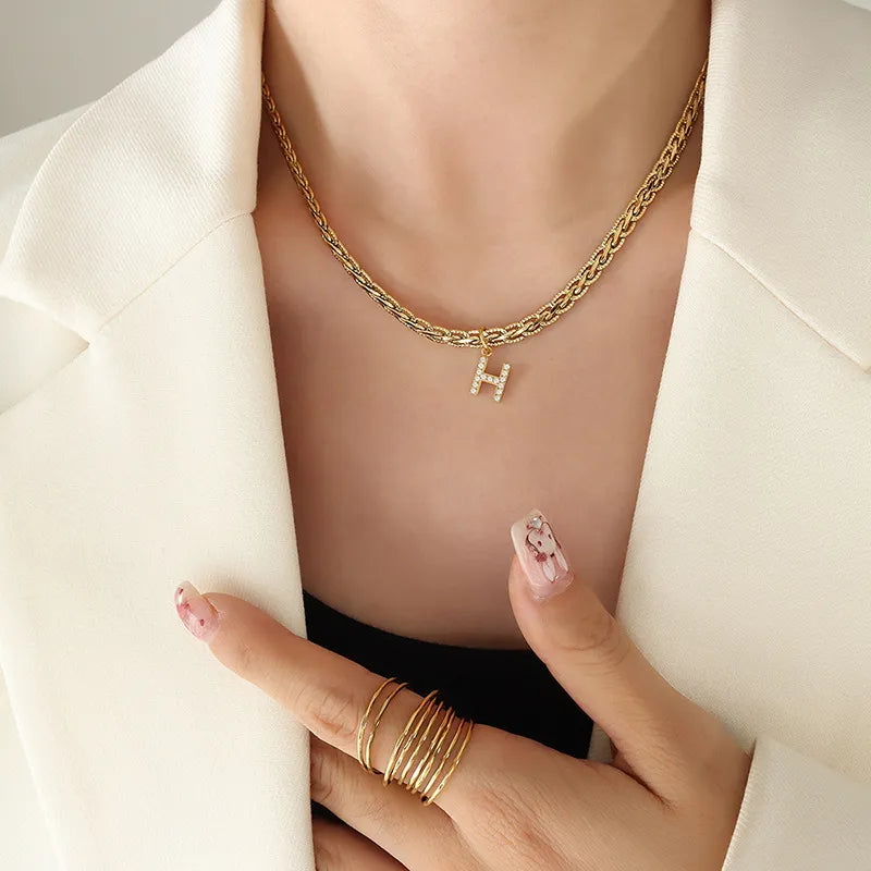 Collier Initiale Lettre Zircon Plaqué Or 18K (A-H) | Boutique84