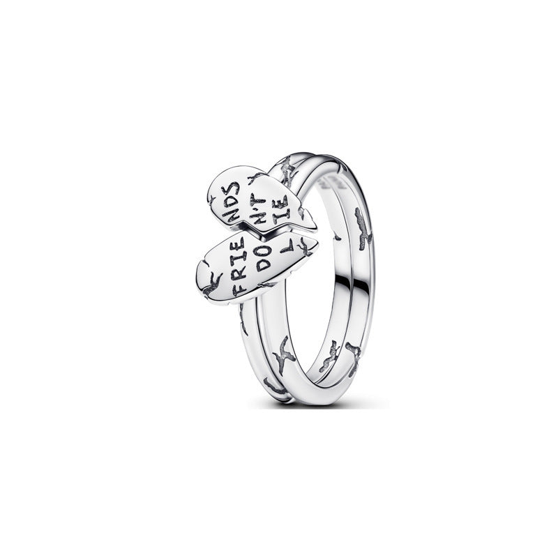 Panda Dora S925 Silver Ring with Pav&eacute; Set Sparkling Starlight Bow, Fashionable Elegant Women's Ring, Cuban Chain Pair Ring