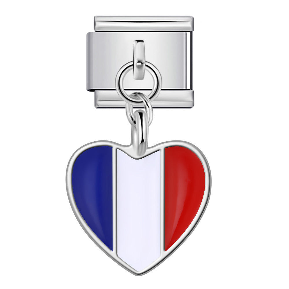 Love Flag Pendant Italian Module Bracelet Single Hook DIY Elastic Splicing Titanium Steel Strap Chain