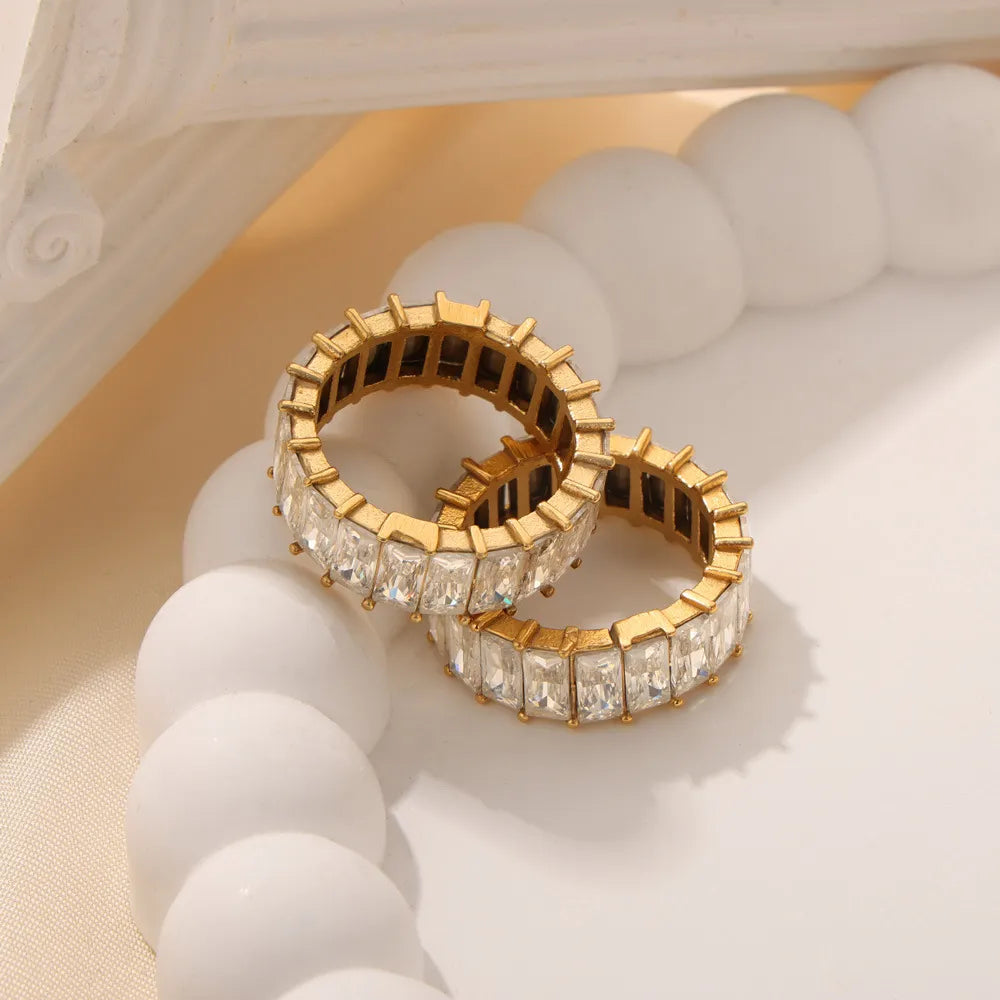 Bague Acier Titane Zircon Dorée Femme | Boutique84