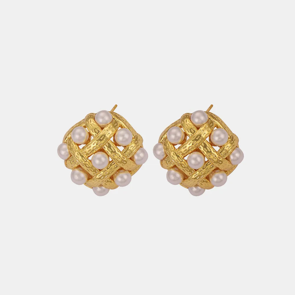 Boucles d'Oreilles Puces Perle Nacre Dorées | Boutique84