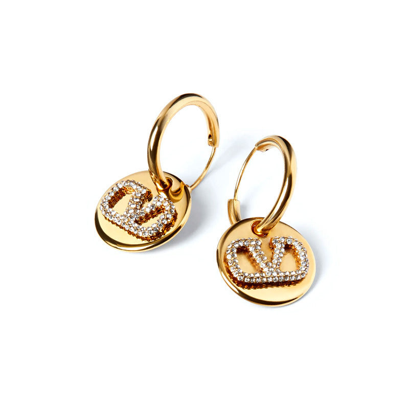 Boucles d'Oreilles Puces V Cristal Doré Femme | Boutique84