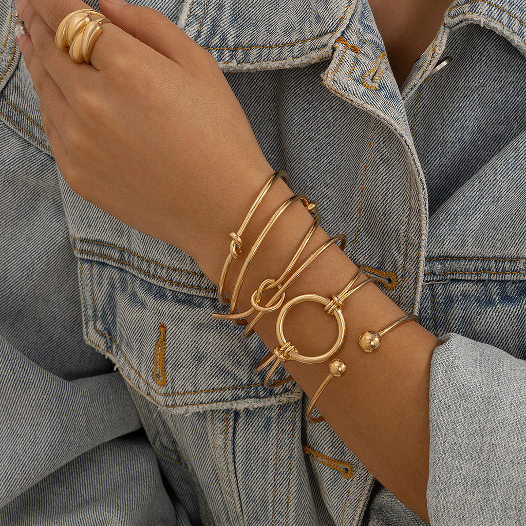 Double layered hollow knot opening bracelet for women's fashionable commuting style and flat line handmade accessories