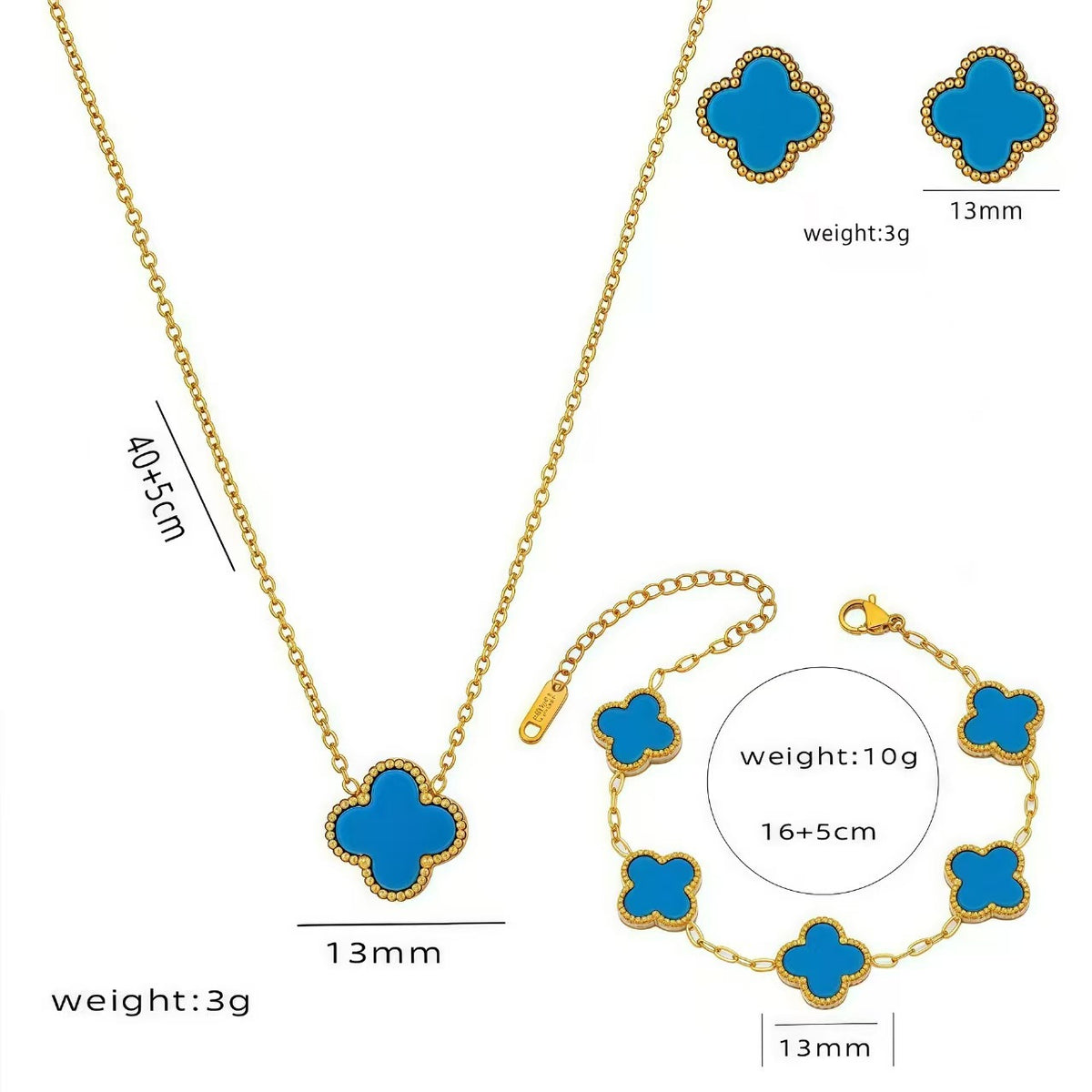 Parure Trèfle 4 Feuilles Collier + Bracelet 13mm | Boutique84