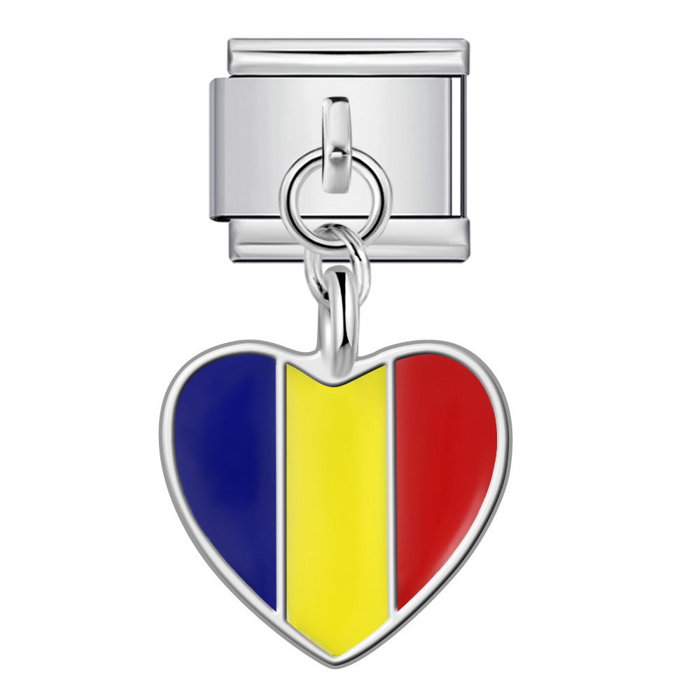 Love Flag Pendant Italian Module Bracelet Single Hook DIY Elastic Splicing Titanium Steel Strap Chain