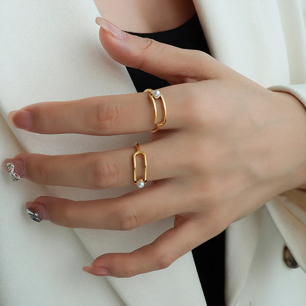 Bague Perle Acier Titane Dorure PVD | Boutique84