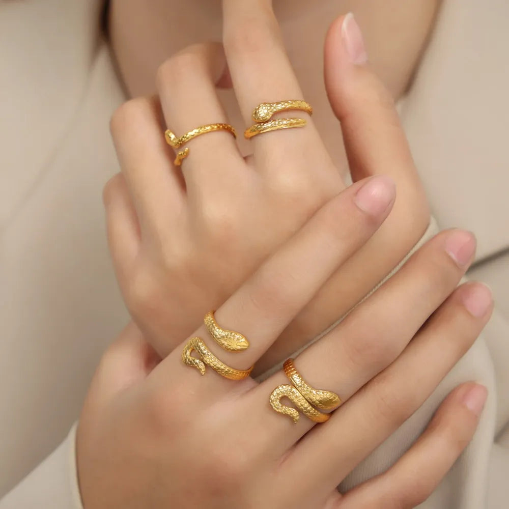 Bague Serpent Acier Titane Plaquée Or | Boutique84