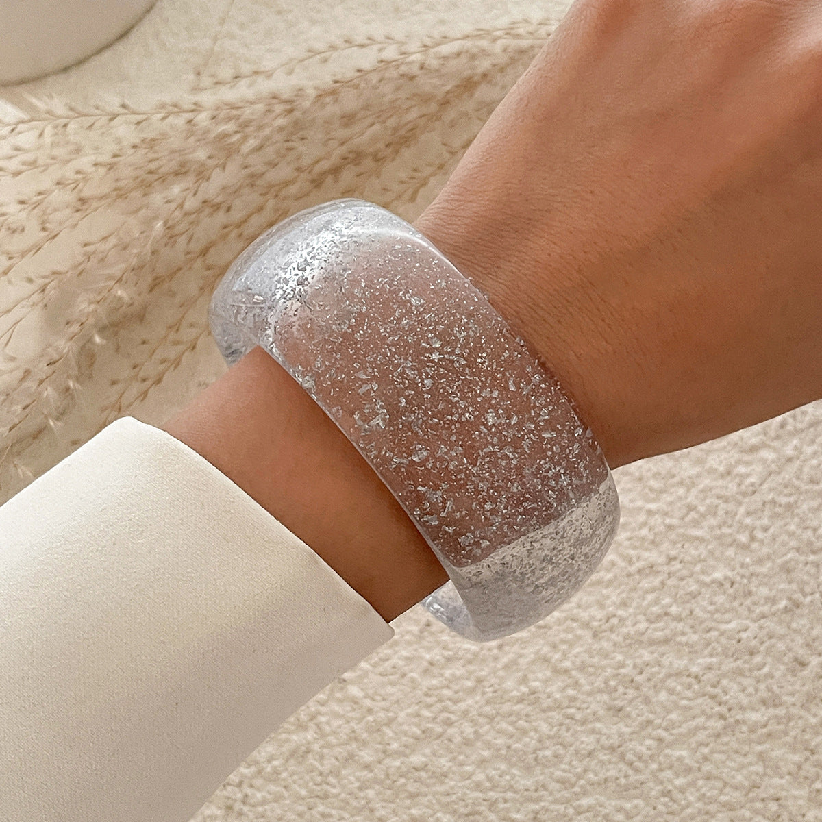 Artistic Retro Round Bracelet Wide Edition Blended Irregular Acrylic Bracelet for Women