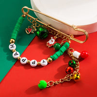 Christmas fun brooch alloy bead HAPPY letter bell accessories fashion holiday brooch