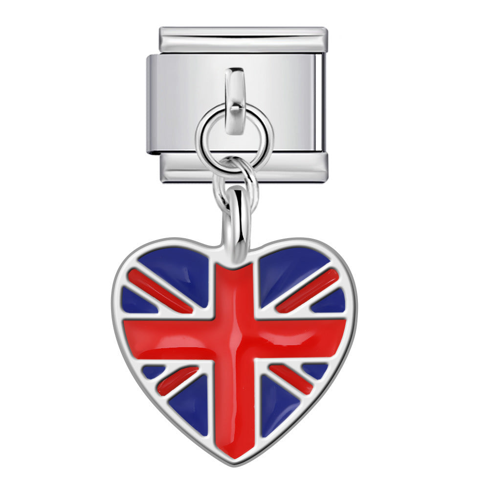 Love Flag Pendant Italian Module Bracelet Single Hook DIY Elastic Splicing Titanium Steel Strap Chain