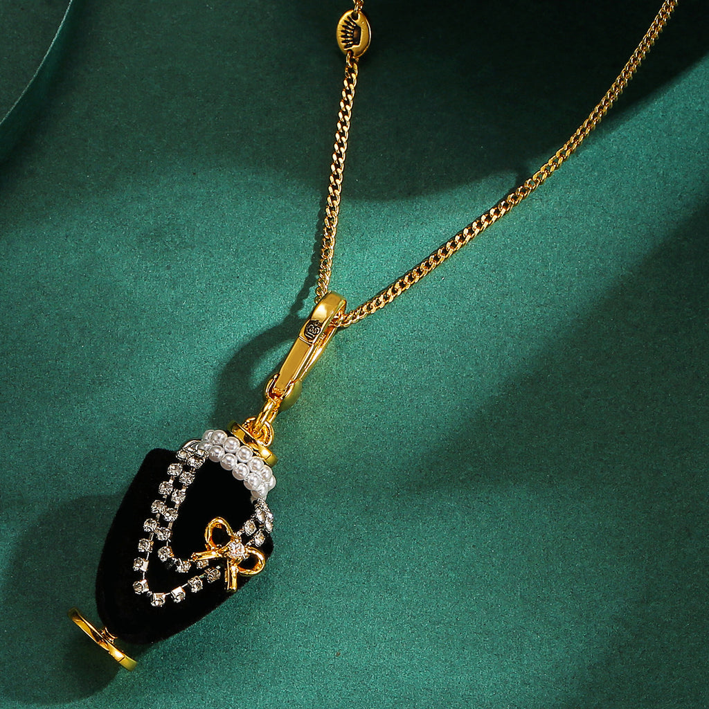 Crystal zircon pearl bow black pendant necklace pendant