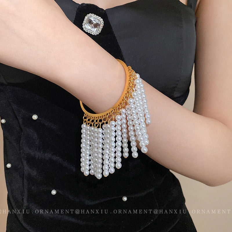 Pearl Tassel Open Bracelet Palace Style Fashionable Versatile Hand Accessories