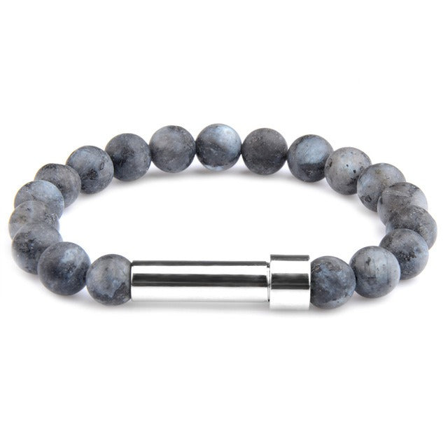 Lapis lazuli stainless steel round tube knob bracelet with wishing paper strips
